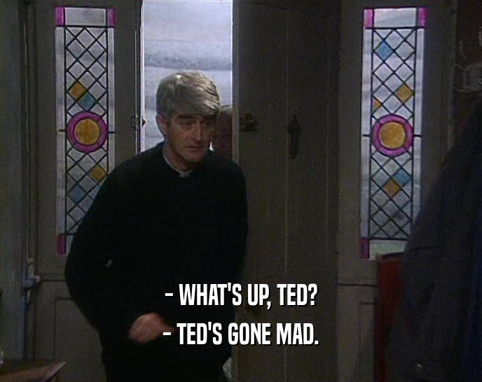 - WHAT'S UP, TED?
 - TED'S GONE MAD.
 