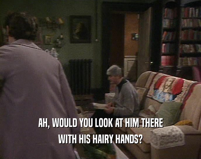 AH, WOULD YOU LOOK AT HIM THERE WITH HIS HAIRY HANDS? 