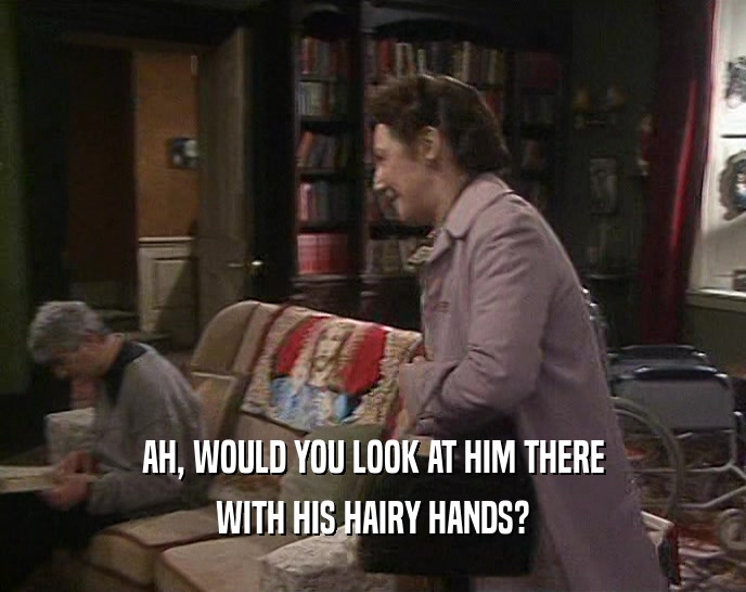 AH, WOULD YOU LOOK AT HIM THERE WITH HIS HAIRY HANDS? 