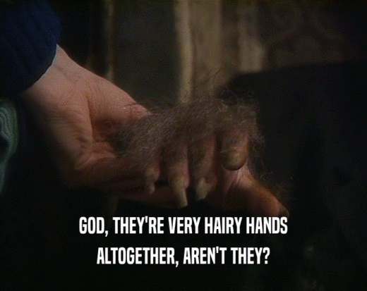 GOD, THEY'RE VERY HAIRY HANDS ALTOGETHER, AREN'T THEY? 