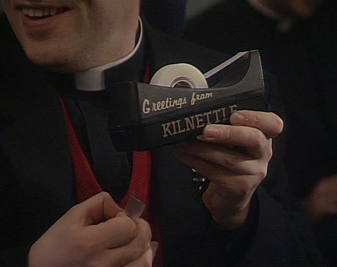 (RECORDING) 'YOU HAVE USED ONE INCH OF STICKY TAPE. GOD BLESS YOU.' 