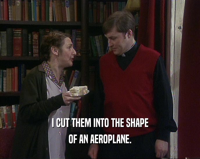I CUT THEM INTO THE SHAPE OF AN AEROPLANE. 