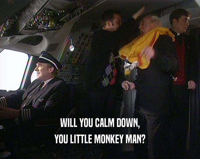 WILL YOU CALM DOWN,
 YOU LITTLE MONKEY MAN?
 