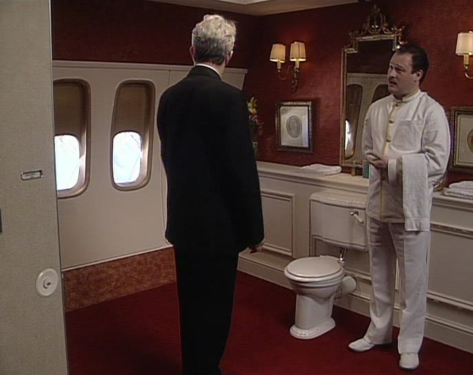 FIRST-CLASS TOILET, SIR.
 DO YOU HAVE A FIRST-CLASS TICKET?
 