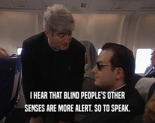 I HEAR THAT BLIND PEOPLE'S OTHER
 SENSES ARE MORE ALERT. SO TO SPEAK.
 