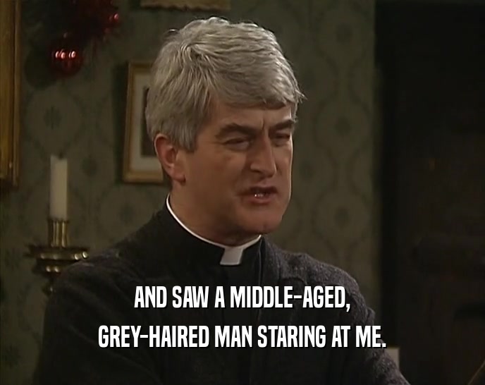 AND SAW A MIDDLE-AGED,
 GREY-HAIRED MAN STARING AT ME.
 