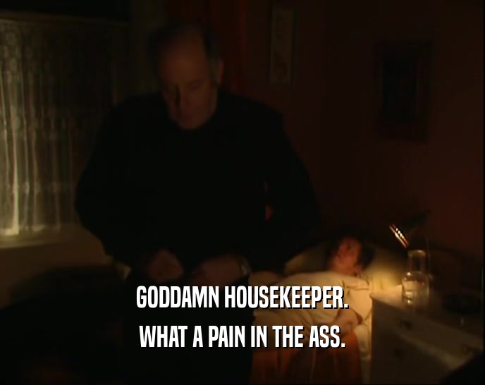 GODDAMN HOUSEKEEPER. WHAT A PAIN IN THE ASS. 
