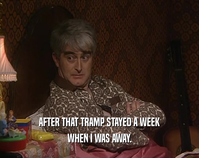 AFTER THAT TRAMP STAYED A WEEK WHEN I WAS AWAY. 