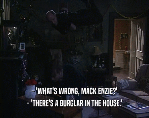 - 'WHAT'S WRONG, MACK ENZIE?' - 'THERE'S A BURGLAR IN THE HOUSE.' 