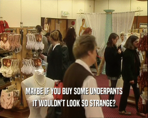 MAYBE IF YOU BUY SOME UNDERPANTS
 IT WOULDN'T LOOK SO STRANGE?
 