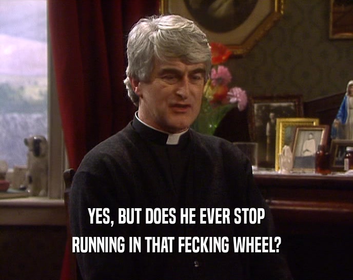 YES, BUT DOES HE EVER STOP RUNNING IN THAT FECKING WHEEL? 
