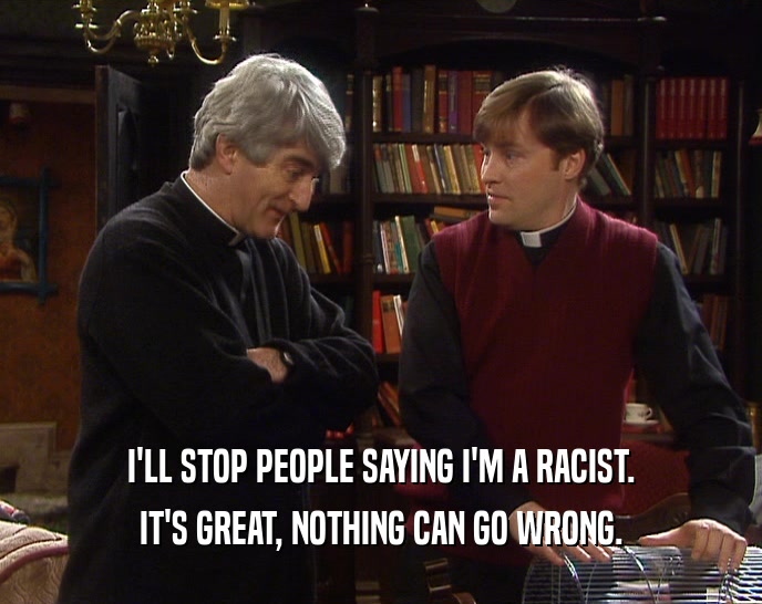 I'LL STOP PEOPLE SAYING I'M A RACIST. IT'S GREAT, NOTHING CAN GO WRONG. 