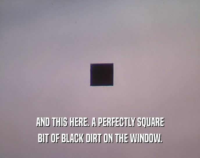 AND THIS HERE. A PERFECTLY SQUARE
 BIT OF BLACK DIRT ON THE WINDOW.
 
