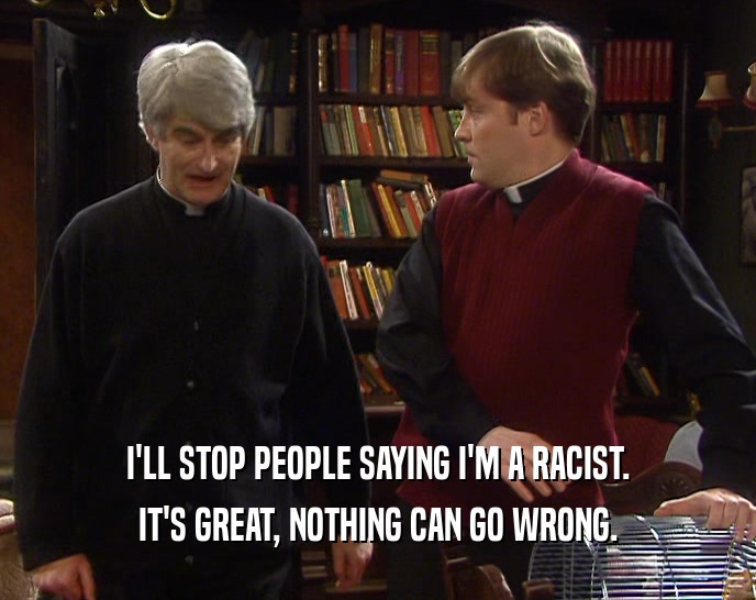 I'LL STOP PEOPLE SAYING I'M A RACIST. IT'S GREAT, NOTHING CAN GO WRONG. 