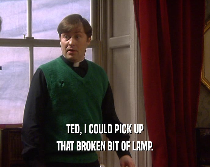 TED, I COULD PICK UP
 THAT BROKEN BIT OF LAMP.
 