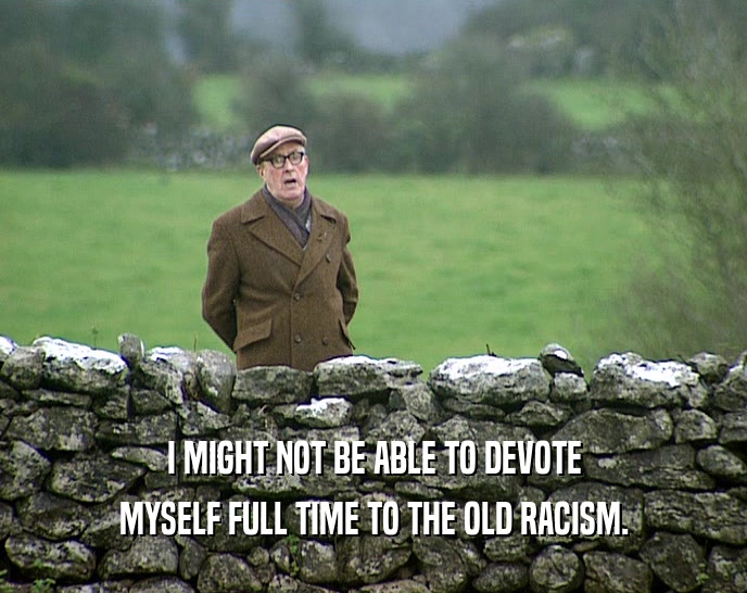I MIGHT NOT BE ABLE TO DEVOTE MYSELF FULL TIME TO THE OLD RACISM. 