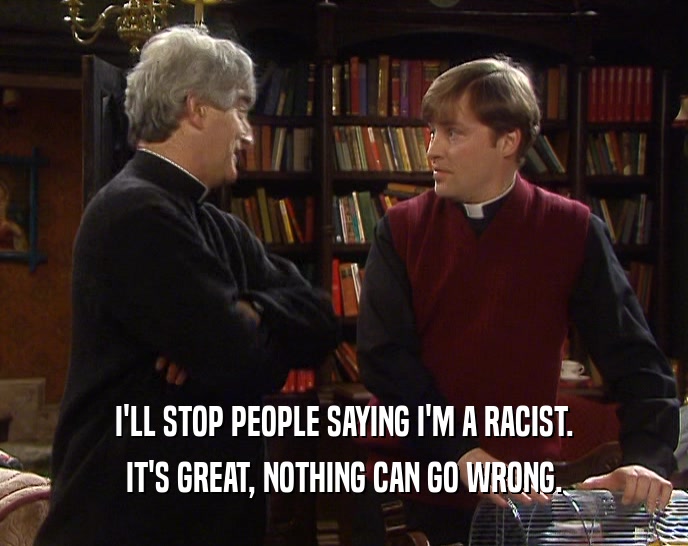I'LL STOP PEOPLE SAYING I'M A RACIST. IT'S GREAT, NOTHING CAN GO WRONG. 