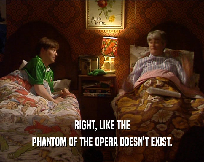 RIGHT, LIKE THE PHANTOM OF THE OPERA DOESN'T EXIST. 