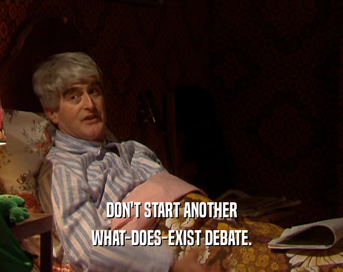 DON'T START ANOTHER WHAT-DOES-EXIST DEBATE. 
