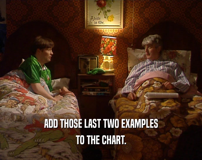 ADD THOSE LAST TWO EXAMPLES TO THE CHART. 