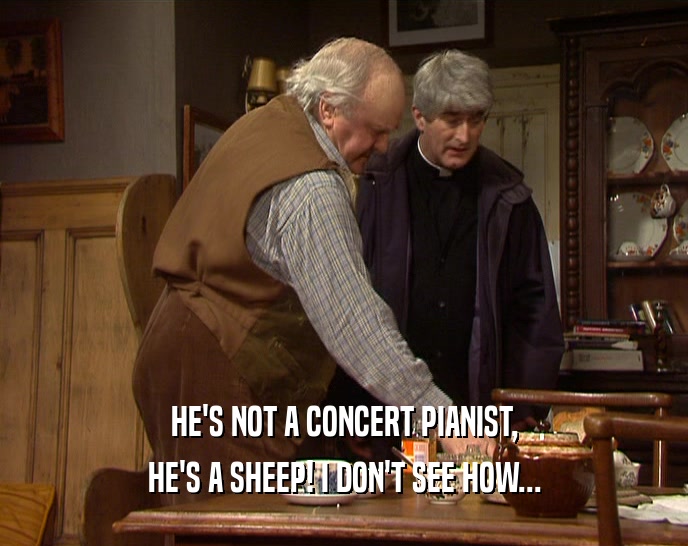HE'S NOT A CONCERT PIANIST,
 HE'S A SHEEP! I DON'T SEE HOW...
 