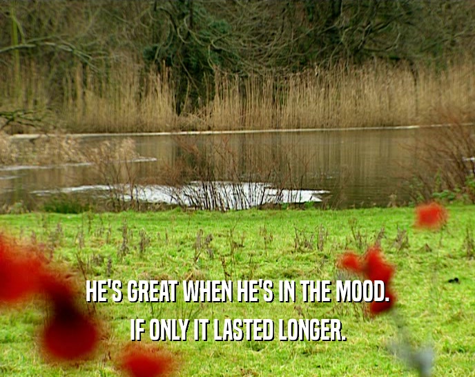 HE'S GREAT WHEN HE'S IN THE MOOD. IF ONLY IT LASTED LONGER. 