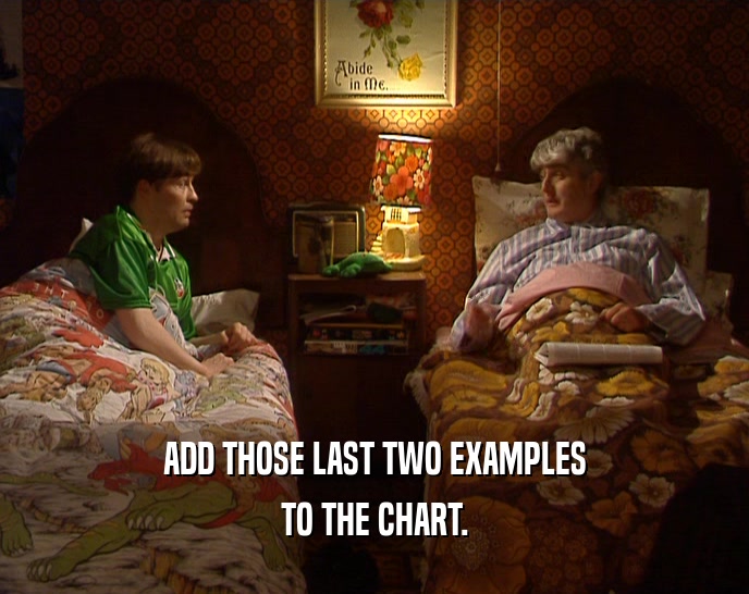 ADD THOSE LAST TWO EXAMPLES TO THE CHART. 