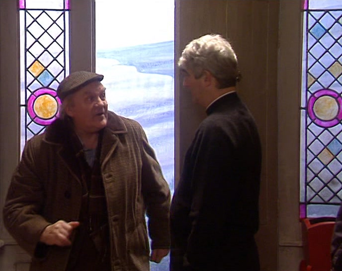 AH, HELLO, FATHER. DID YOU...? IS HE...? 