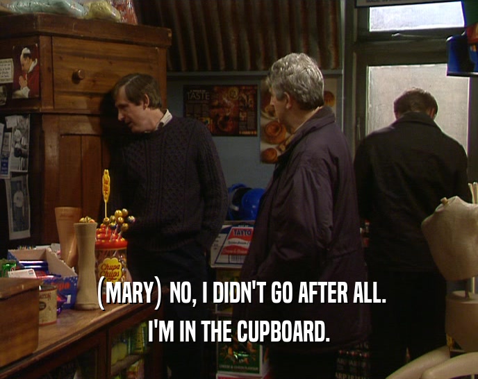 (MARY) NO, I DIDN'T GO AFTER ALL. I'M IN THE CUPBOARD. 