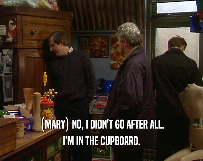 (MARY) NO, I DIDN'T GO AFTER ALL. I'M IN THE CUPBOARD. 