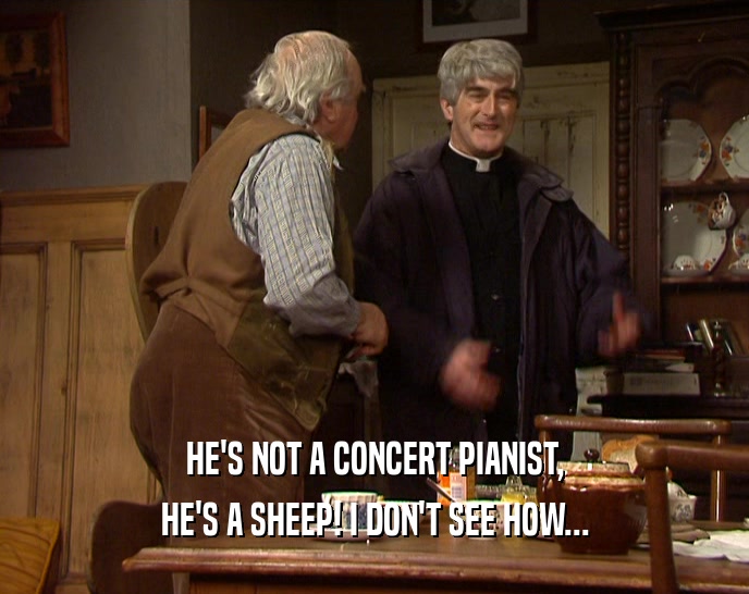 HE'S NOT A CONCERT PIANIST,
 HE'S A SHEEP! I DON'T SEE HOW...
 