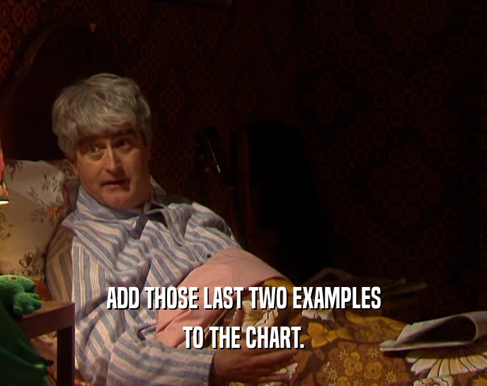 ADD THOSE LAST TWO EXAMPLES TO THE CHART. 