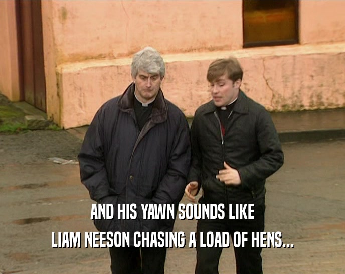 AND HIS YAWN SOUNDS LIKE LIAM NEESON CHASING A LOAD OF HENS... 