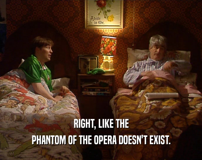 RIGHT, LIKE THE PHANTOM OF THE OPERA DOESN'T EXIST. 