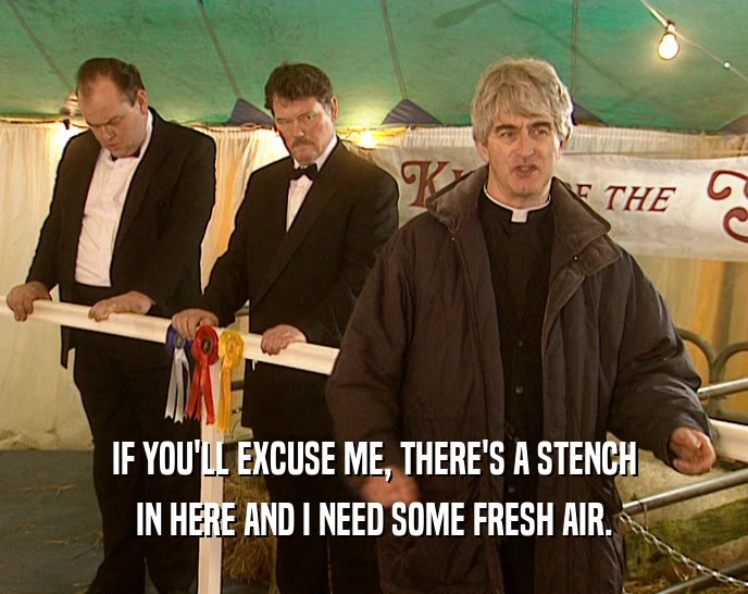 IF YOU'LL EXCUSE ME, THERE'S A STENCH IN HERE AND I NEED SOME FRESH AIR. 