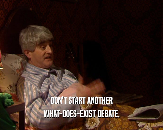 DON'T START ANOTHER WHAT-DOES-EXIST DEBATE. 