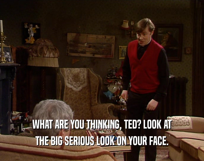 WHAT ARE YOU THINKING, TED? LOOK AT THE BIG SERIOUS LOOK ON YOUR FACE. 