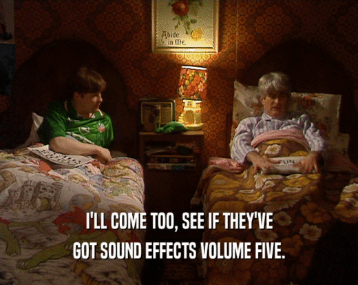 I'LL COME TOO, SEE IF THEY'VE
 GOT SOUND EFFECTS VOLUME FIVE.
 
