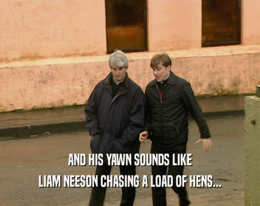 AND HIS YAWN SOUNDS LIKE LIAM NEESON CHASING A LOAD OF HENS... 