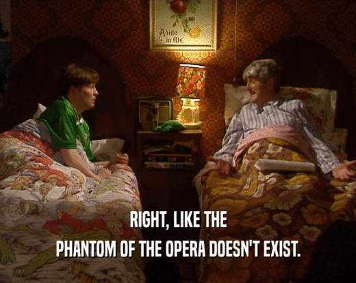 RIGHT, LIKE THE PHANTOM OF THE OPERA DOESN'T EXIST. 