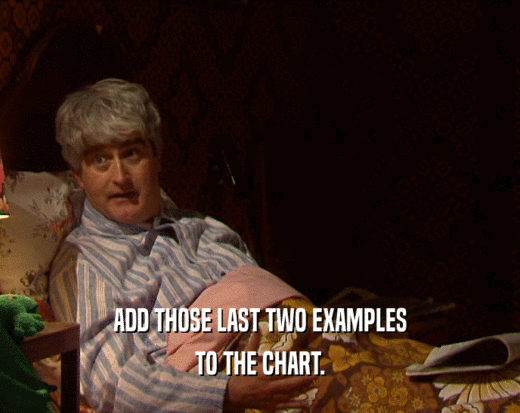 ADD THOSE LAST TWO EXAMPLES TO THE CHART. 