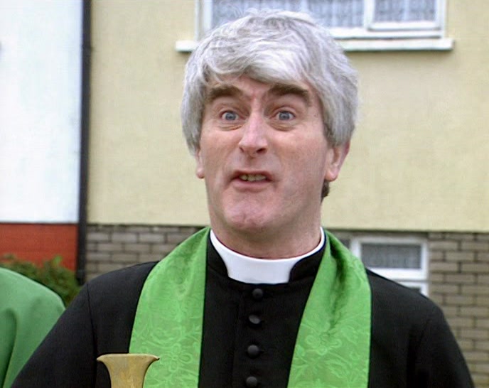 DOUGAL, THERE'S A ROUNDABOUT! JUST KEEP DRIVING ROUND! 