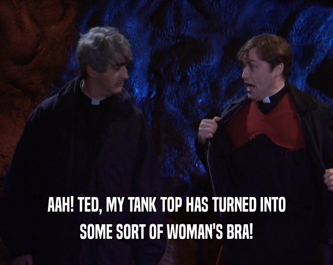 AAH! TED, MY TANK TOP HAS TURNED INTO SOME SORT OF WOMAN'S BRA! 