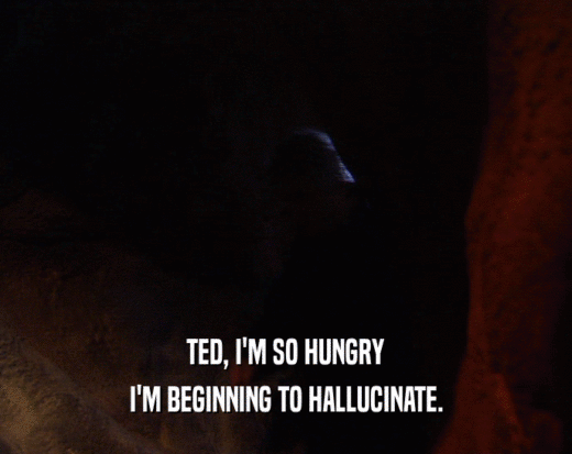 TED, I'M SO HUNGRY
 I'M BEGINNING TO HALLUCINATE.
 