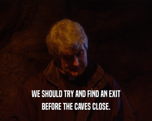 WE SHOULD TRY AND FIND AN EXIT BEFORE THE CAVES CLOSE. 