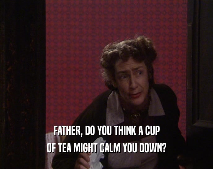 FATHER, DO YOU THINK A CUP
 OF TEA MIGHT CALM YOU DOWN?
 