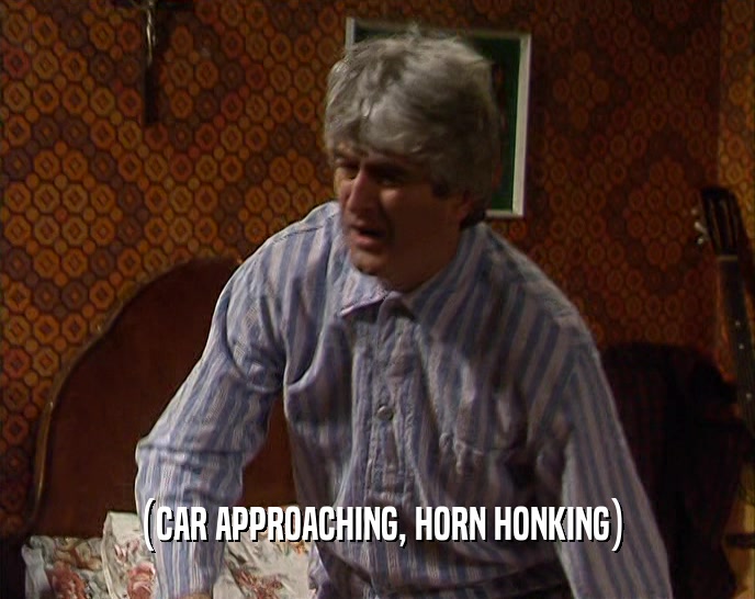 (CAR APPROACHING, HORN HONKING)  