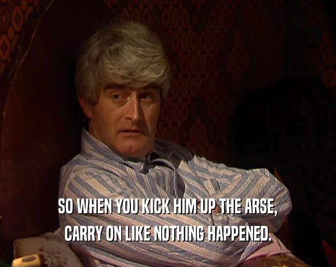 SO WHEN YOU KICK HIM UP THE ARSE, CARRY ON LIKE NOTHING HAPPENED. 
