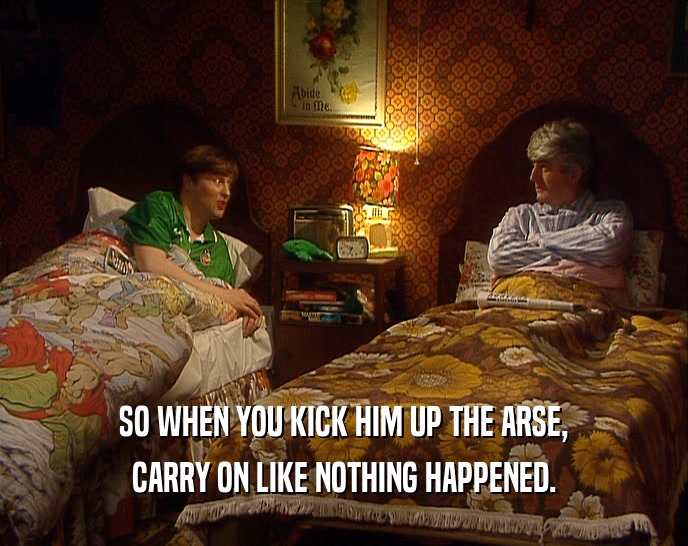 SO WHEN YOU KICK HIM UP THE ARSE, CARRY ON LIKE NOTHING HAPPENED. 