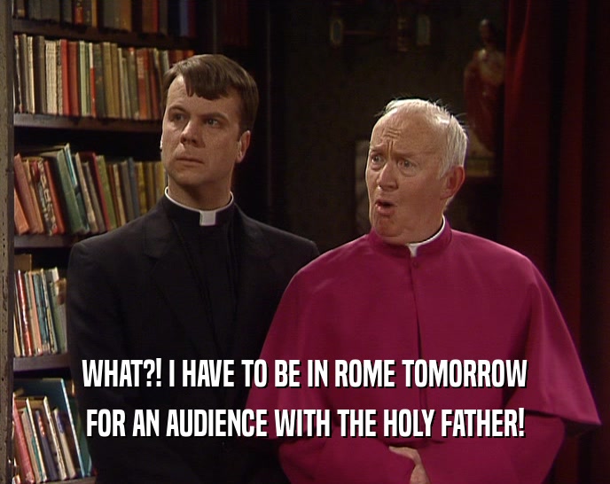 WHAT?! I HAVE TO BE IN ROME TOMORROW FOR AN AUDIENCE WITH THE HOLY FATHER! 